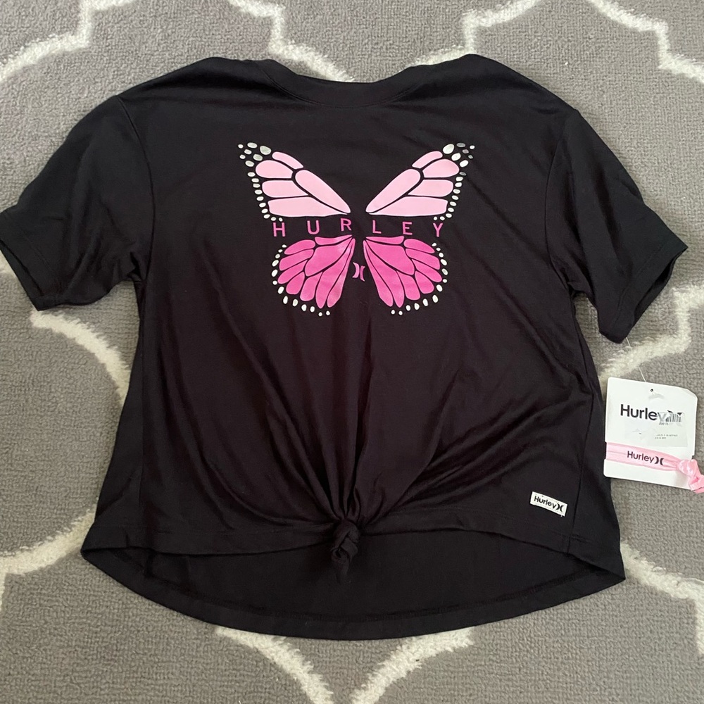 Hurley Black Tee with Pink Butterfly